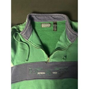 Members Only VTG Quarter-Zip Sweatshirt Men's Large Green Navy Cotton Stretch